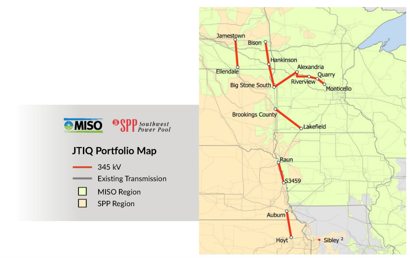 JTIQ Portfolio map showing 7 proposed transmission sites.